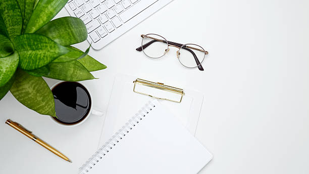 istock Mock up notebook. Flat lay composition with copy space. Office workspace and productivity concept 2211589343