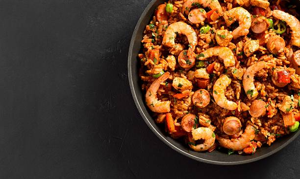 Jambalaya with chicken, smoked sausages and vegetables
