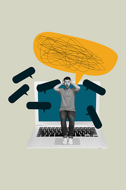 istock Creative collage of person stand on khaki color background with messy mind cloud 2211596855
