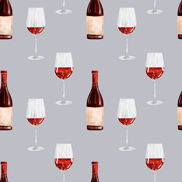istock Seamless wine bottle and glass pattern in watercolor, perfect for vintage party and bar designs 2211597675
