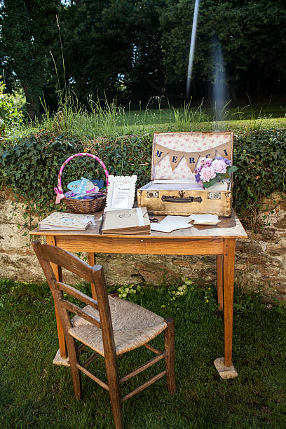 istock Wedding, party, anniversary exterior decorations ideas. Tables, charts, indicators, beautiful ways to light up an event. 2211600174
