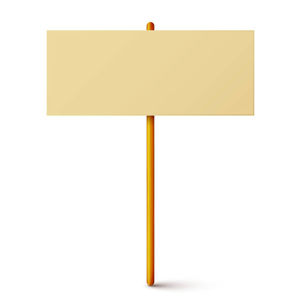 istock Blank colorful protest sign with wooden holder. Demonstration banner. Strike action cardboard placard mockup. Social advertisement. Vector illustration 2211609780