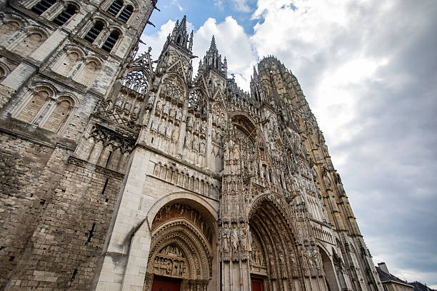 Reims, France, EU - June 27, 2012: Close up of the stone details of Our Lady of Reims Cathedral dating back to 1211 in the center of this city in the Champagne-Ardenne region of France.