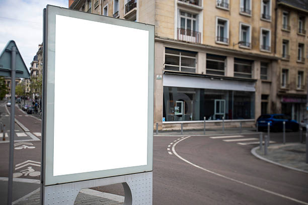 Digital display advertising template left blank for your own marketing messages. Photographed on a street in Rouen.