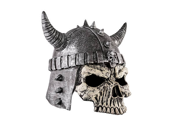istock Human skull with horned helmet isolated on white background with clipping path 2211622798