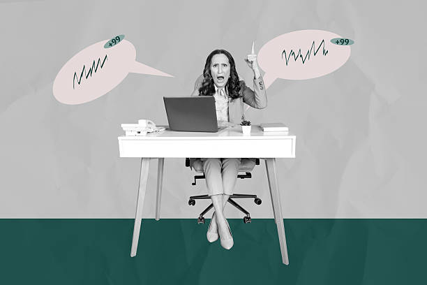 istock Creative trend collage of people sit office table near digital gadget screen with mind cloud on grey background 2211623657