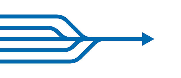 Streamlined Blue Arrows Merging in One Direction Blue streamlined arrows converge in a clean, modern vector design that symbolizes unity, focus, and progress. The minimal clipart background emphasizes clarity, alignment, and determination, illustrating teamwork, strategy, and leadership with confidence and efficiency toward a shared goal. order stock illustrations