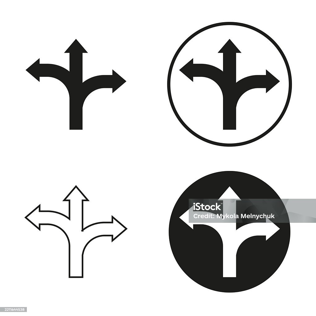 Three Directions Arrows In Three Directions Threeway Direction Arrow Symbol Simple Logo ...