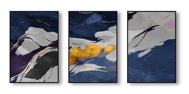 istock Abstract Triptych in Deep Blues, Gold, and Gray 2211648290