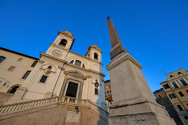 Sallustiano Obelisk and the Church of Trinita dei Monti in Rome, Italy.