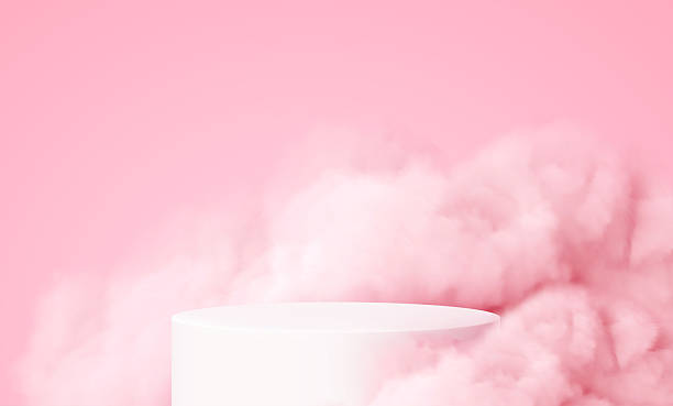 istock Vector Illustration of a Minimalist White Podium Emerging from Pink Cloudy Mist with Delicate Background Design 2211649329