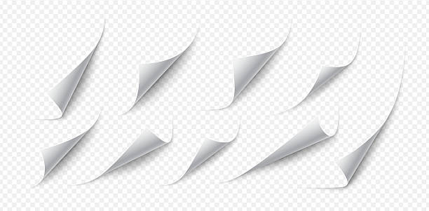 Realistic Vector Set of Page Corner Bending Effects Illustration, Transparent Background.