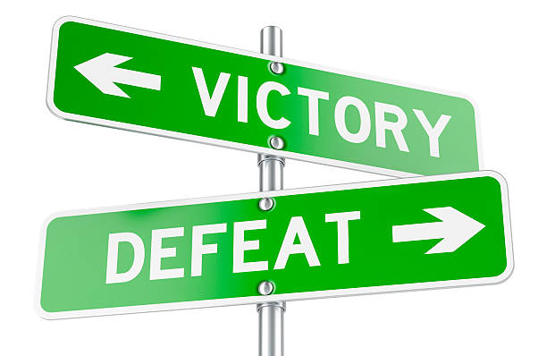 Victory or Defeat, concept. Opposite traffic sign, 3D rendering isolated on white background