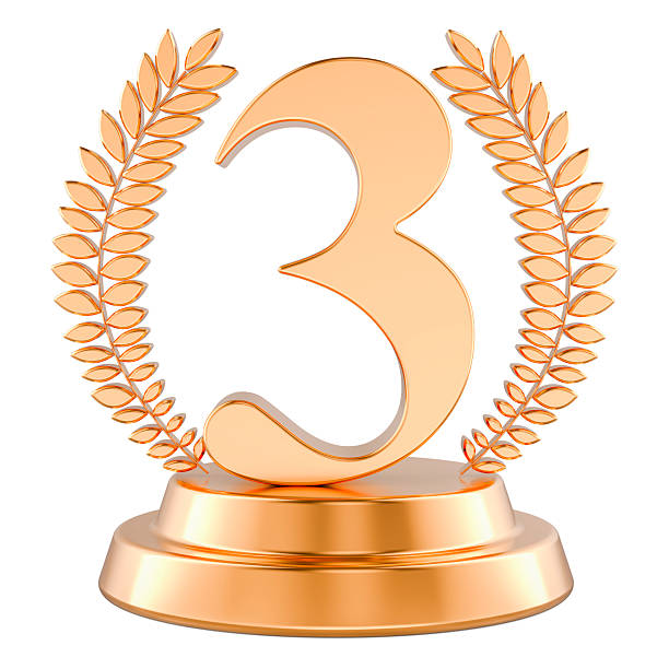 istock Third place golden trophy cup, 3D rendering 2211663419