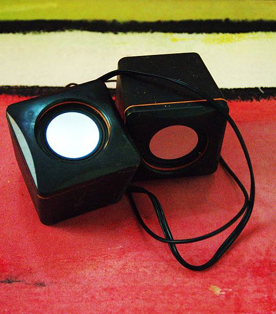 closeup view of retro wooden audio speakers