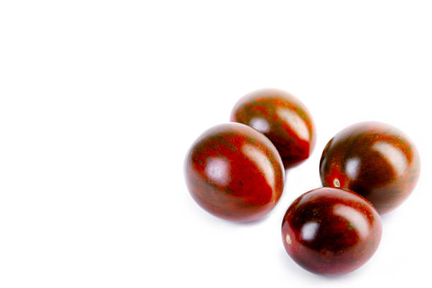 Isolated photo of cherry tomatoes of unique color: red with dark green overlay (striping)for a \