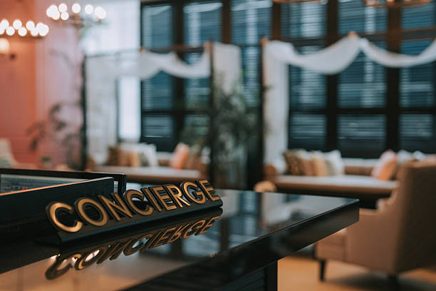 Elegant Hotel Concierge Desk in a Luxurious Lounge Setting