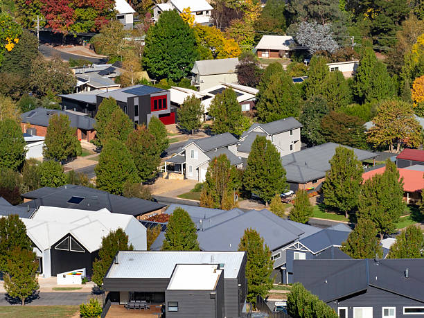 istock High angle view of houses and trees 2211698426