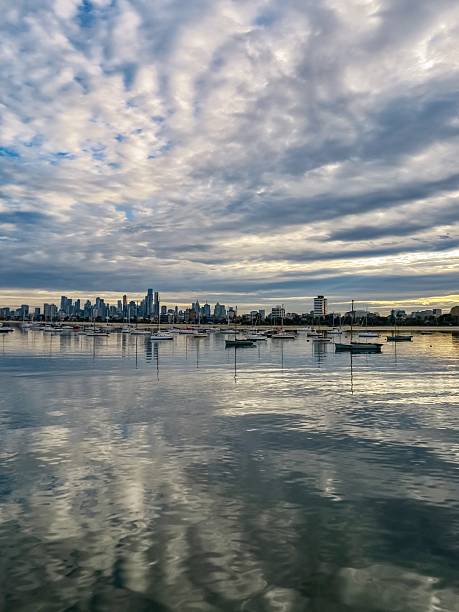 istock Melbourne Skyline and Boats on a Cloudy Morning 2211700109