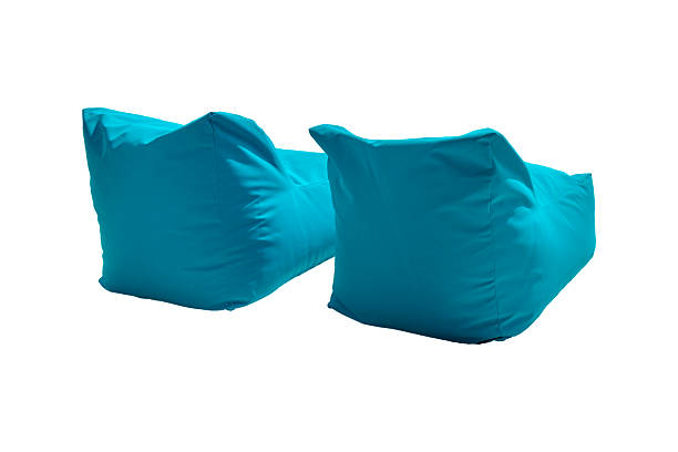 istock Beautiful back view of blue bean bag isolated on white background. 2211713028