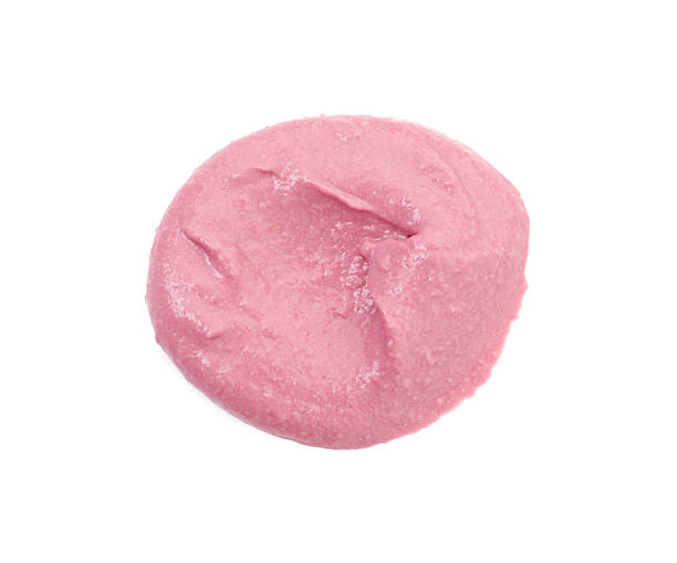 istock Tasty beetroot hummus isolated on white, top view 2211723831