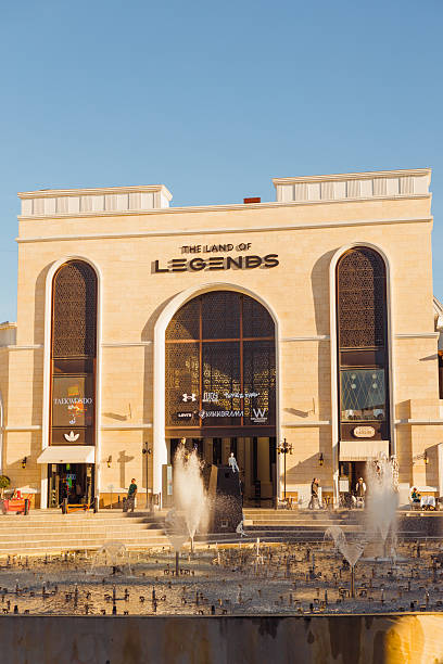 The Land of Legends shopping street, aquapark and theme park Turkiye, Antalya - 12.03.2025: The Land of Legends shopping street, aquapark and theme park is a popular tourist destination near Belek, Antalya belek town stock pictures, royalty-free photos & images