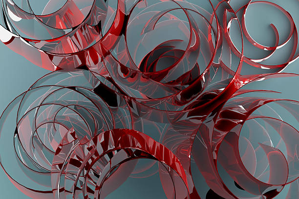 istock Abstract vibrant background with pattern of spirals, curls - light blue, grey, pink, red glossy metallic plastic with energy, movement, contemporary vibe for business, science, medicine. 3D rendering. 2211724307