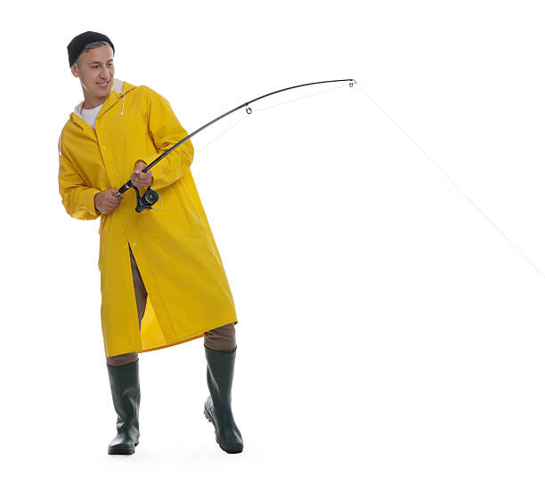 istock Fisherman with rod fishing on white background 2211725574
