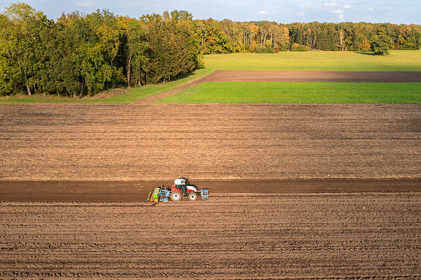 istock Tractor sowing grain in a field 2211729630