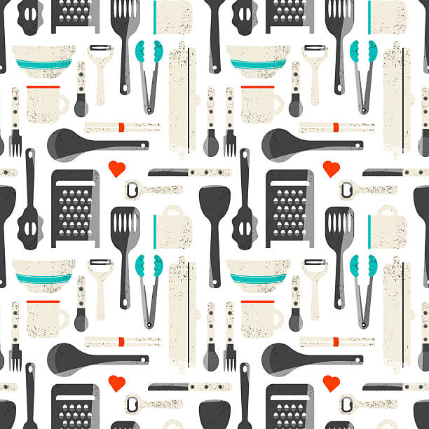 Seamless background on the theme of cooking and kitchen utensils.