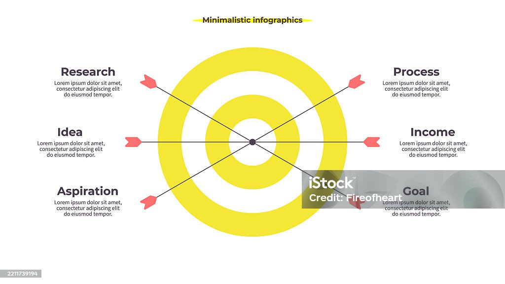 Target Chart Visualisation Business Infographics Target Chart With 6 Steps Options Sections Vector ...
