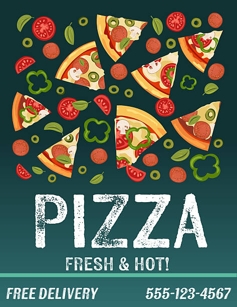 Pizza poster or flyer template with copy space on a deep green base. Easy to edit.
