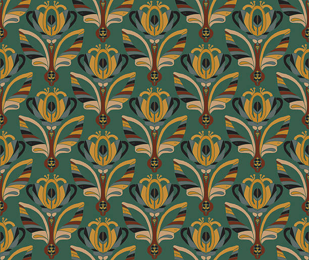 istock Crocus. Seamless floral pattern with stylized decorative flowers and leaves in folk art style. Vintage ornamental print inspired by traditional motifs. Ideal for textiles, wallpaper and stationery. 2211753010