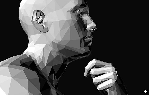 istock Man with his fist under his chin. Abstract digital human head. Time to think. Minimalistic design for business presentations, flyers or posters. 3d vector illustration. 2211764845