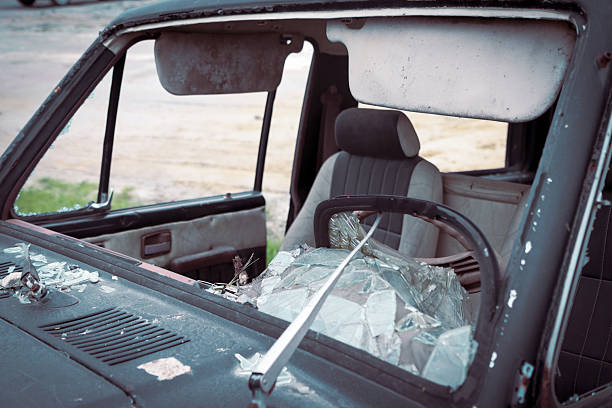 istock worn-out steering wheel and gauges from a crashed and abandoned car 2211770168