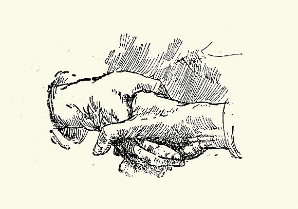 Sketch of a handshake, greeting, friendship, Victorian 19th Century, Vintage illustration