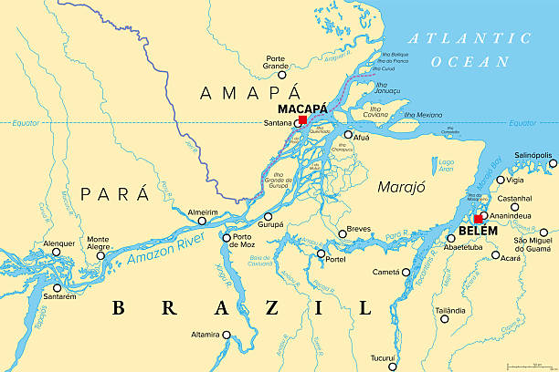 大西洋ではブラジルのアマゾン川河口の詳細なベクトル地図 - 地図の