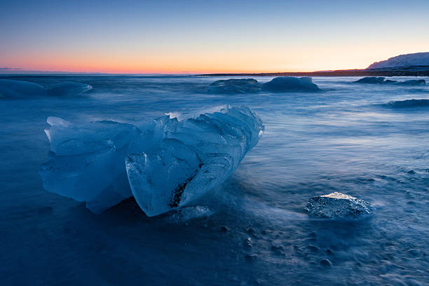 Beautiful sunset in diamond beach (South Iceland)