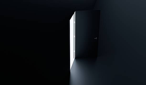 istock Light through the door, open door, lighted corridor, 3D illustration 2211783623