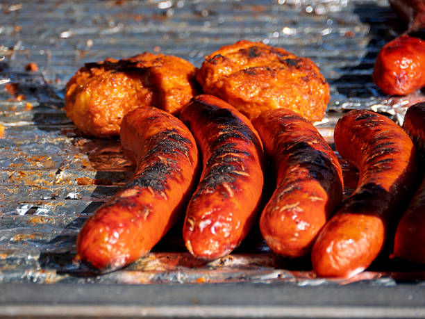 Grilled German Meatballs and Sausages on Barbecue