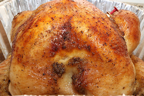 A Cooked Roasted Turkey In A Aluminum Pan