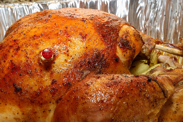 A Cooked Roasted Turkey In A Aluminum Pan