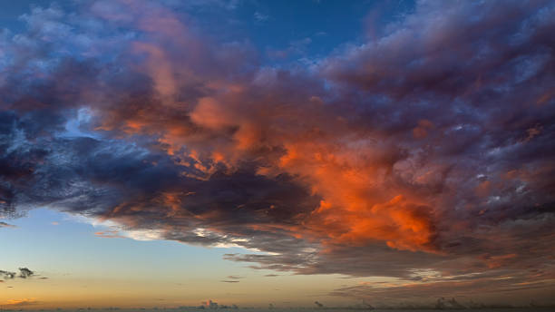 istock Evening sunset sky with colorful clouds. Panoramic skyscape 2211798098