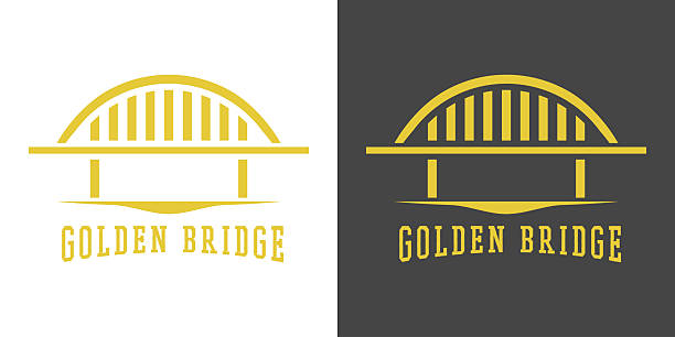 Golden bridge silhouette, luxurious majestic building.