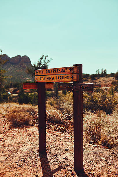 istock Rustic Wooden Trail Signs in Desert Landscape 2211807065