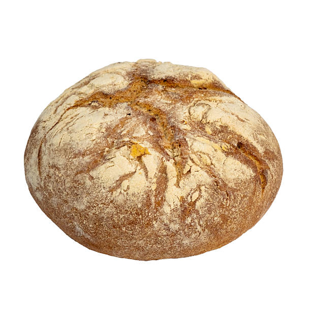 istock Round rustic artisan bread loaf isolated on white background. Crusty traditional bakery style 2211808747