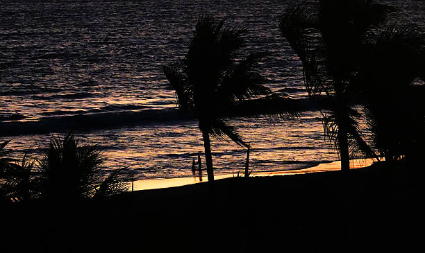 Post sunset silhouette of people on a beach