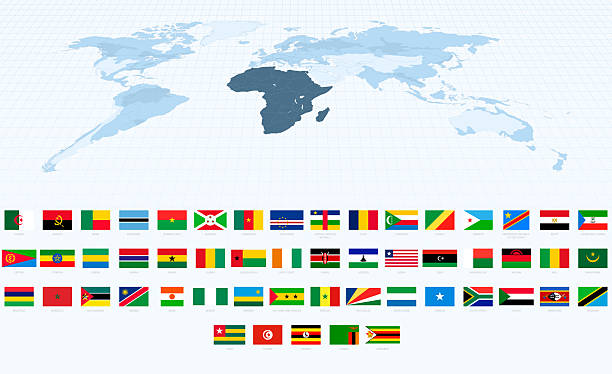 istock African Flags in Accurate Proportions Alongside a World Map Focusing on Africa. 2211835589