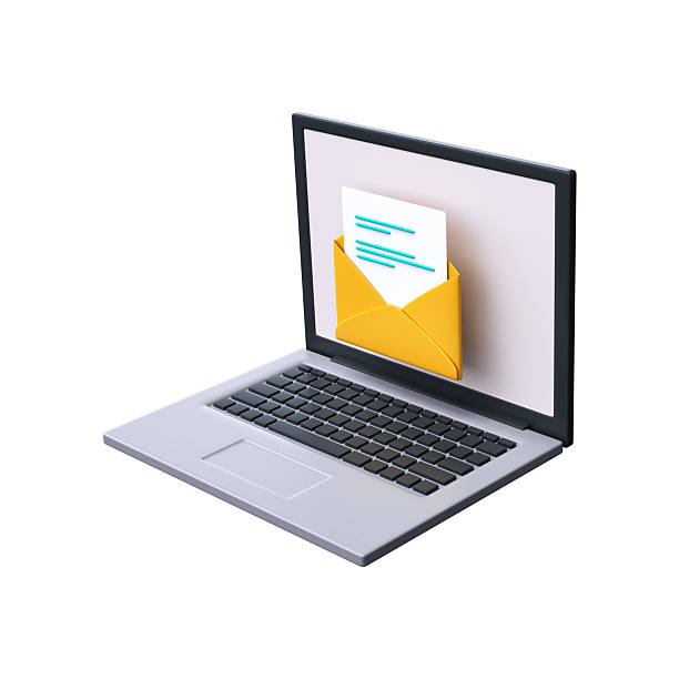 istock 3d laptop with an envelope on the screen. Email or email marketing. 2211844361