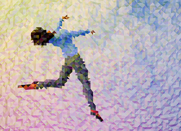 A graceful, geometric dancer in mid-leap.Perfect for dance,ballet,and artistic concepts. Copy Space Poster 3D illustration